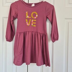 Pink Lemon Girls Mauve LOVE Glitter Floral Long Sleeve Skater Dress Size 6 Girly